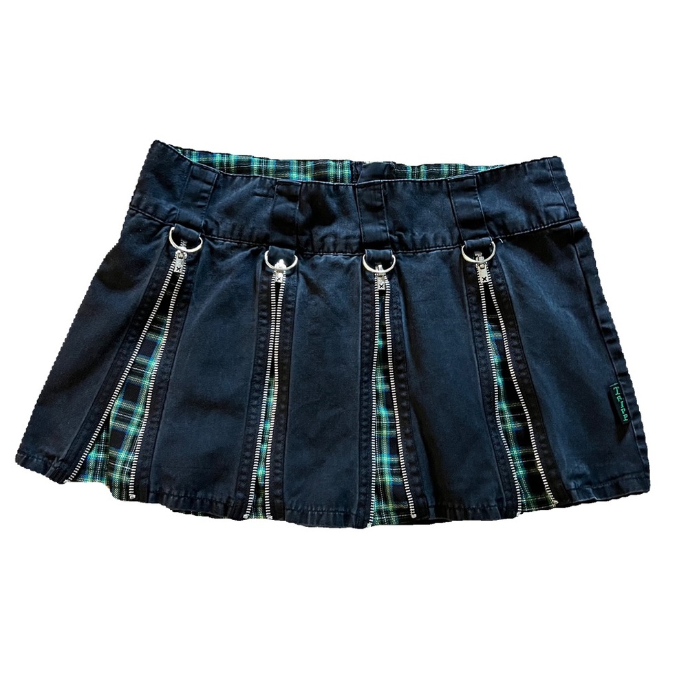 Tripp NYC Black Mini Skirt with Green Plaid Insets